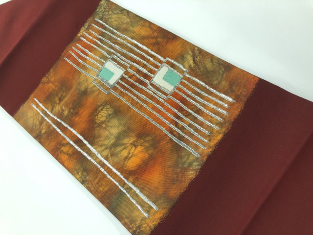 リサイクル　幾何学模様織出し名古屋帯